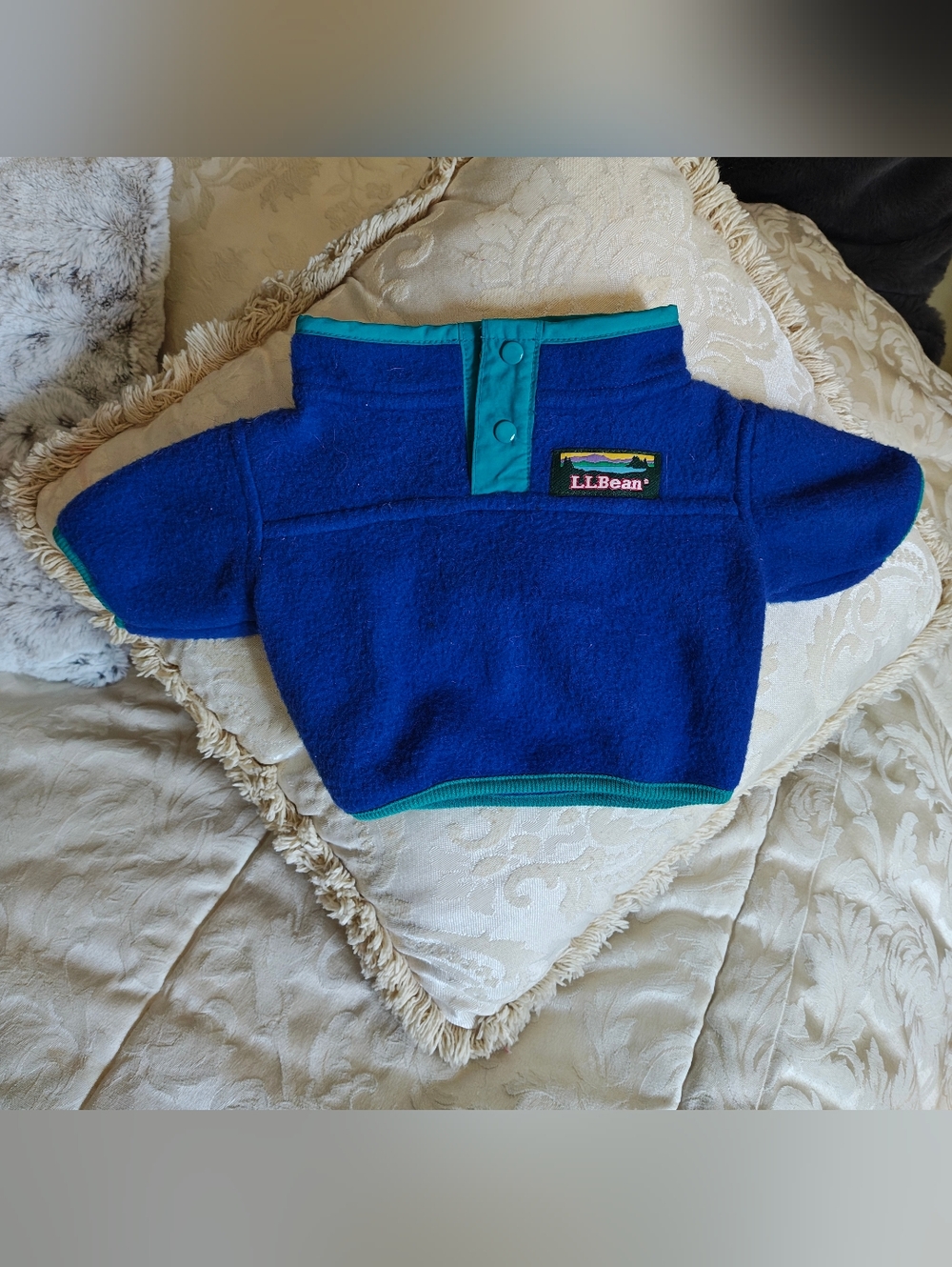 L.L. Bean Bright Blue Fleece Pullover with Teal Trim FOR LL BEAN Teddy Bear